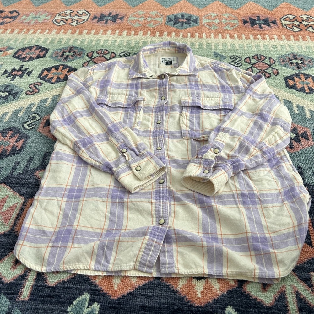 American Eagle Outfitters Purple and Cream Plaid Shirt size S